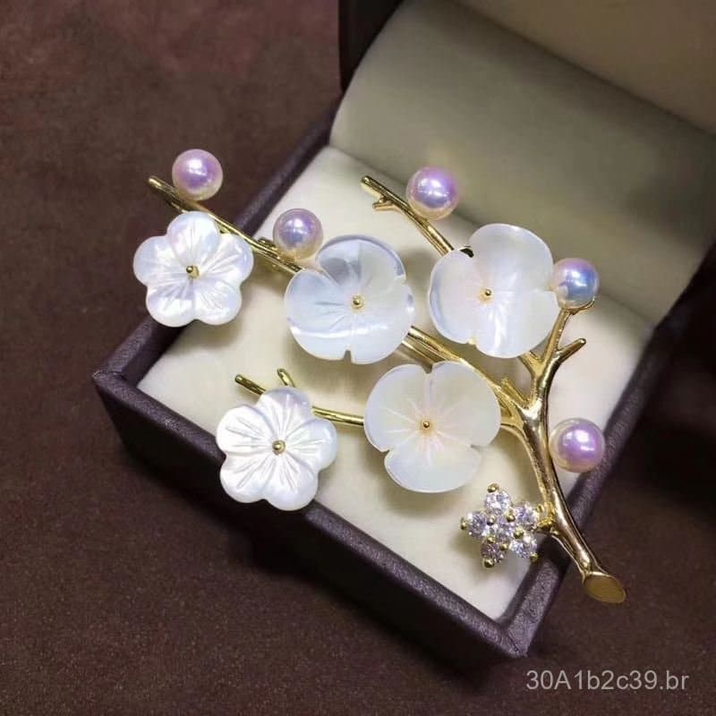Acessórios DIY: Broche Elegante de Flor e Concha para Cardigã, Casaco, Corrente de Suéter, Colar e Vestido Feminino.