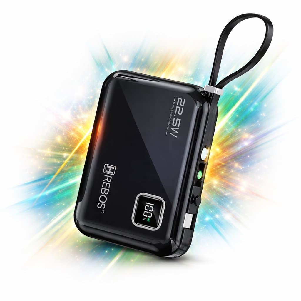 Power Bank 10000mah Com Cabos Embutidos Carga Rápida Display Preto