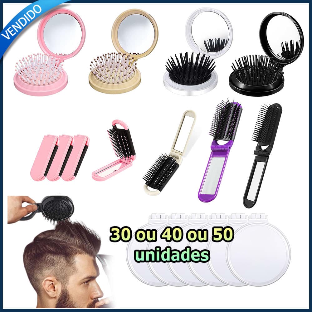 Kit 30/40/50 Mini pente portátil para bolsa de maquiagem redondo/quadrado pente dobrável de viagem com espelho pequeno