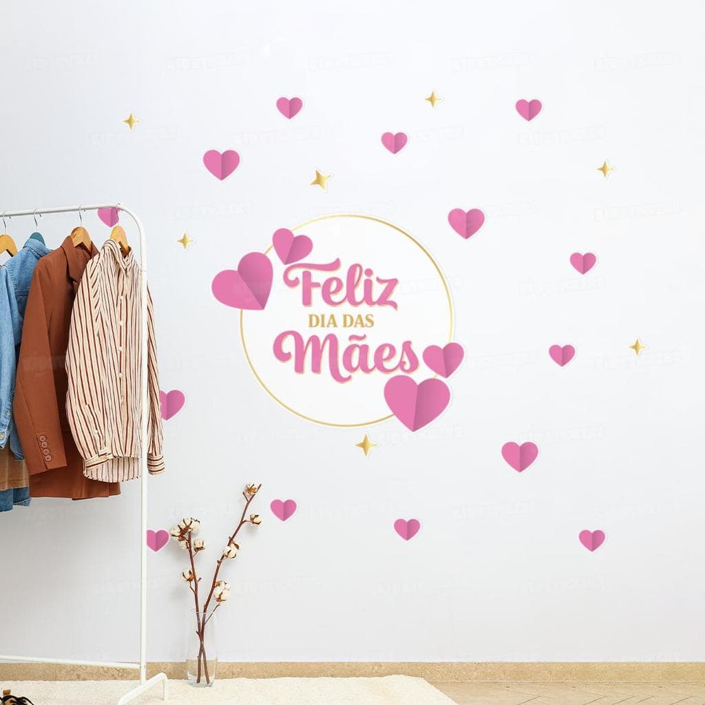 Adesivo Decorativo Feliz Dia das Mães Rosa Destaque Visual Delicado e Comunicação Elegante