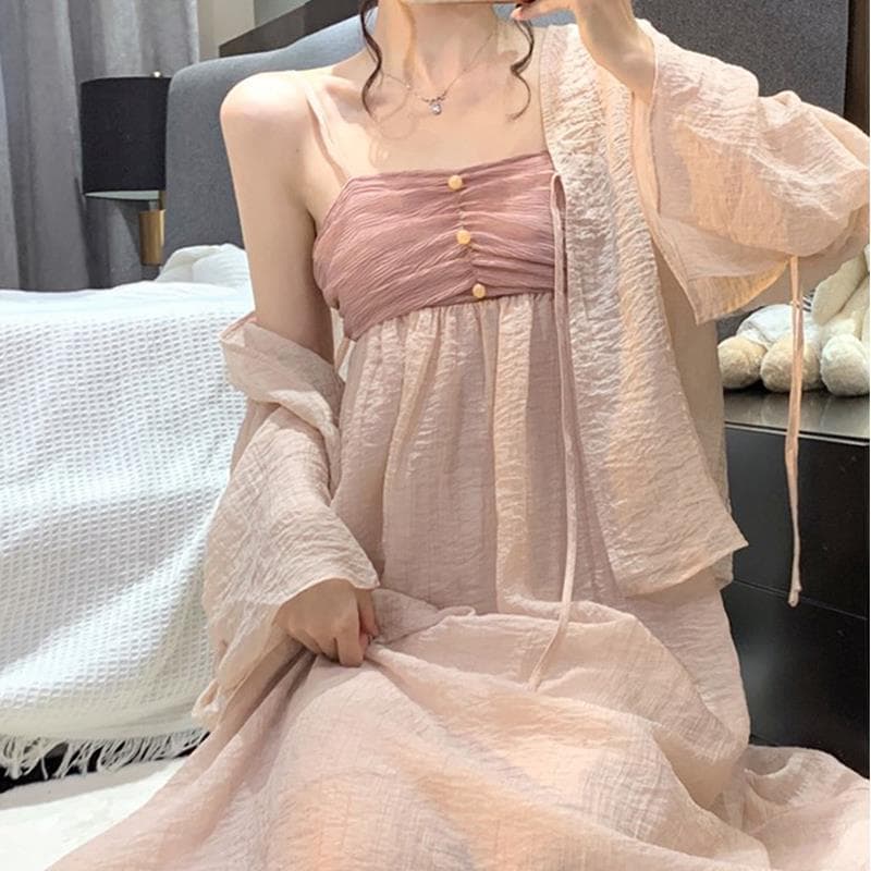 Saia suspensa verão 2025 novo estilo versão coreana muito fada Design costura frito rua vestido de comprimento médio fem