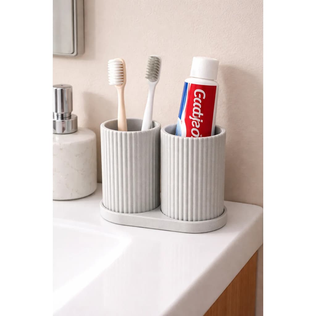 Porta Escovas De Dente Duplo Com Suporte  Organizador