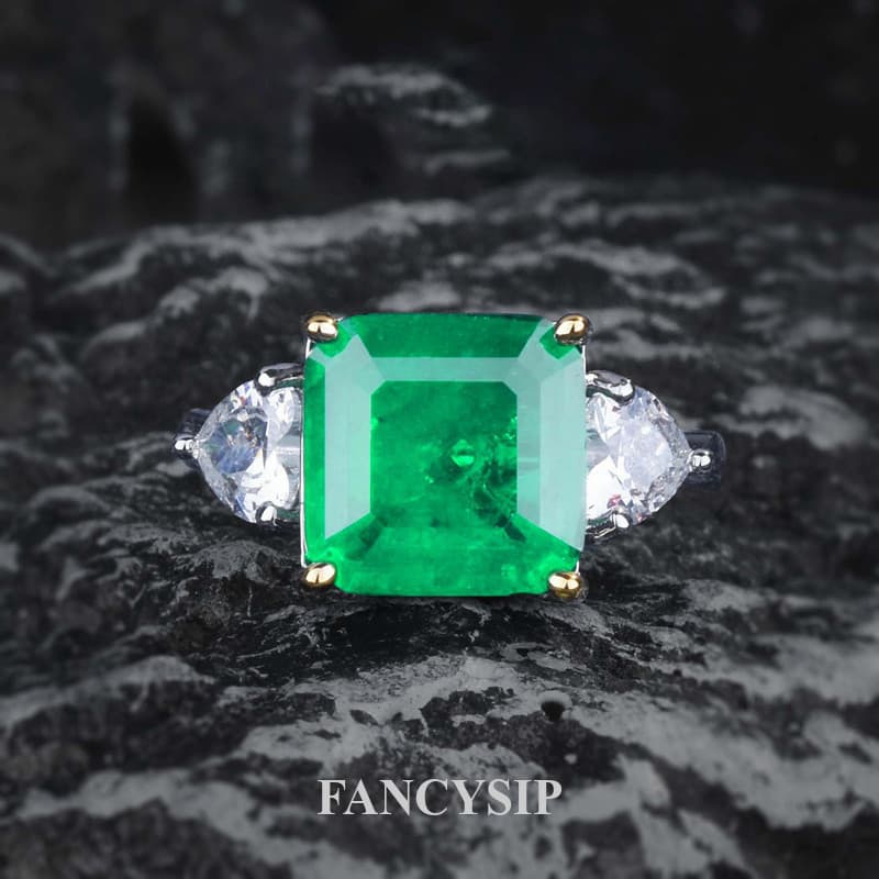 Simulação De Jóias De Luxo Colômbia Esmeralda Anéis Simples Princesa Quadrado Diamante Anel De Noivado De Casamento Para