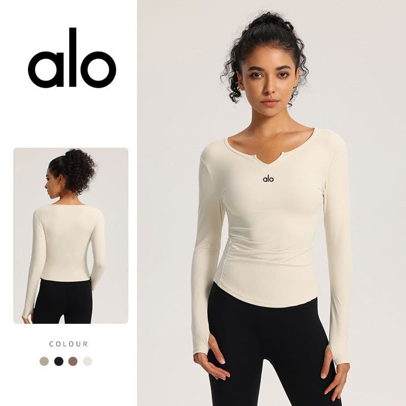Novas roupas de Yoga femininas de uma peça com decote em V esportes de manga comprida camiseta apertada correndo roupas