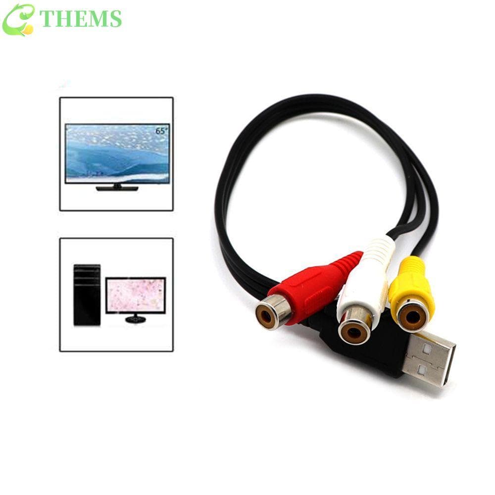 Cabos De Vídeo THEMS Macho Durável Para Fêmea USB 3-RCA Conversor