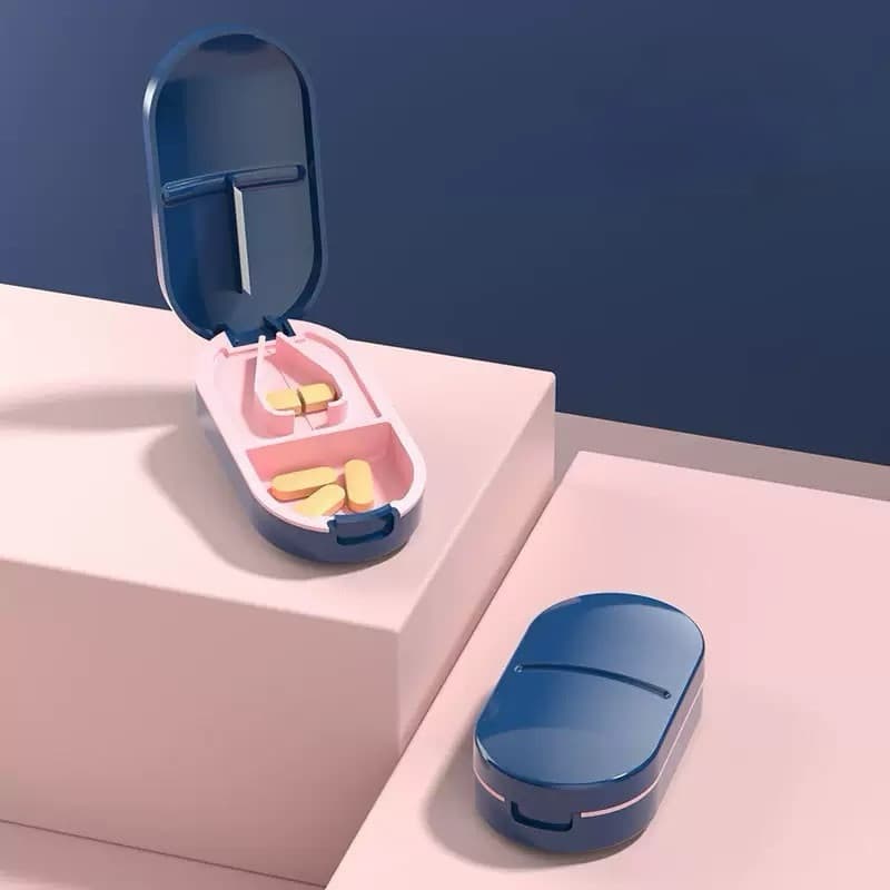 Cortador de Comprimidos Mini Multifuncional com Porta-Remédios – Portátil e Seguro