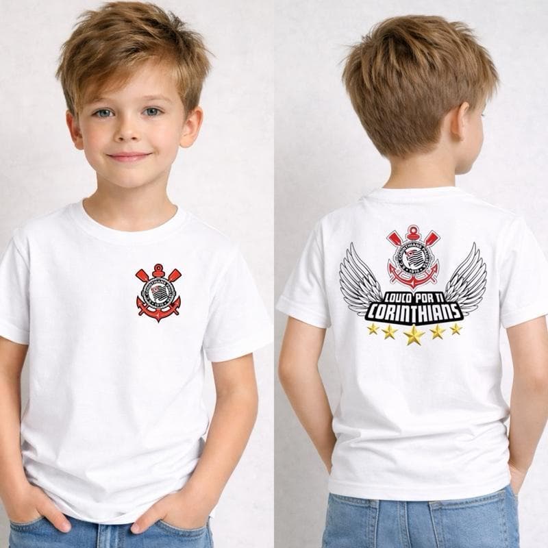 Camiseta Infantil 100% Algodão Corinthians Torcedor Infantil Louco Por Ti Timão Frente e Costas Envio Imediato Promoção