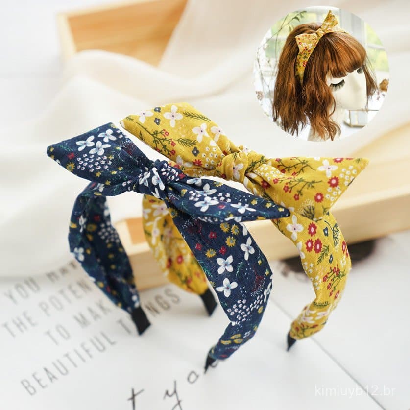Nova tiara com laço em formato fofo e moderno, estilo japonês, feita de tecido floral que cobre toda a cabeça, com um to