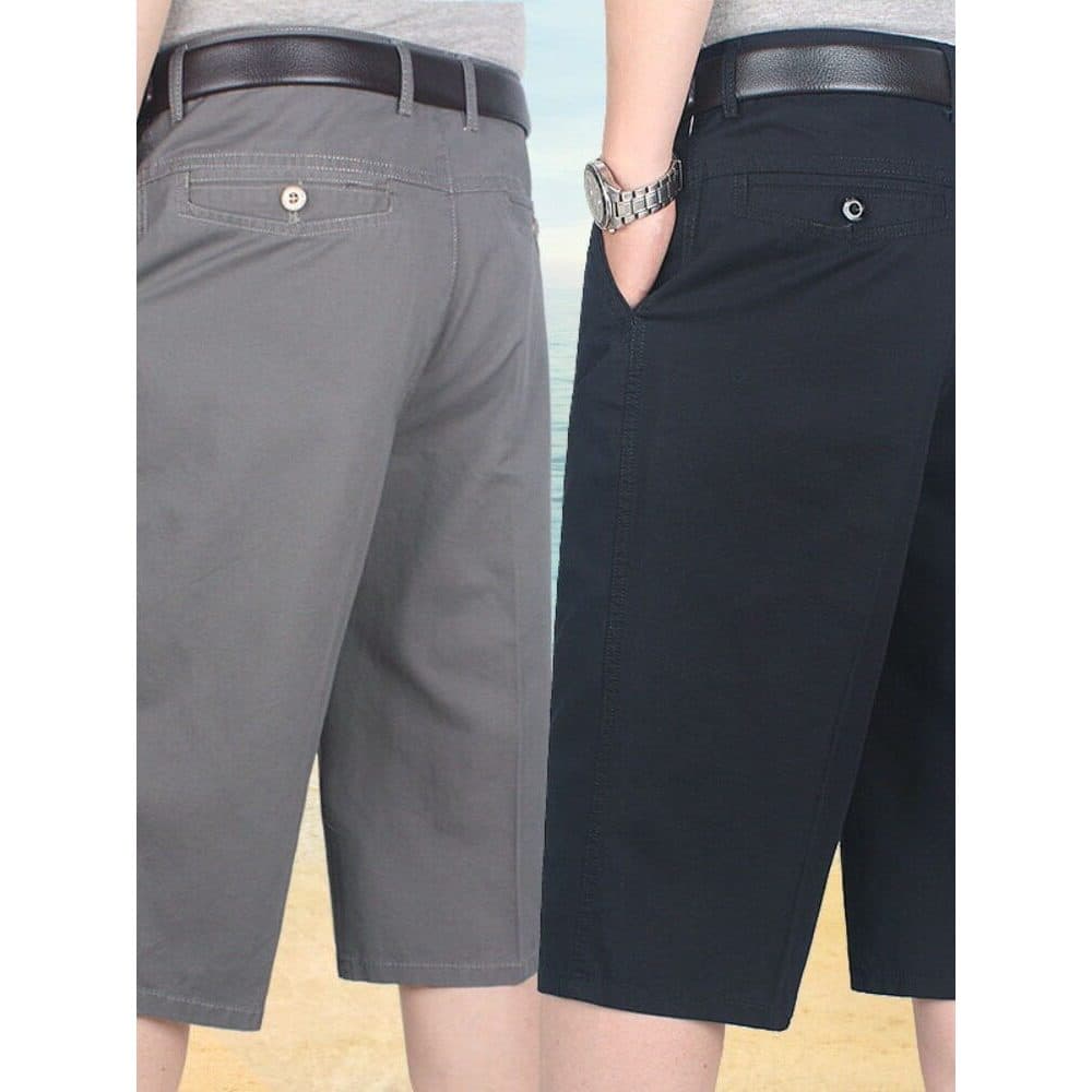 Verão fino de meia-idade calças cortadas de algodão masculino calças casuais pai usar cintura alta terno Shorts idosos d