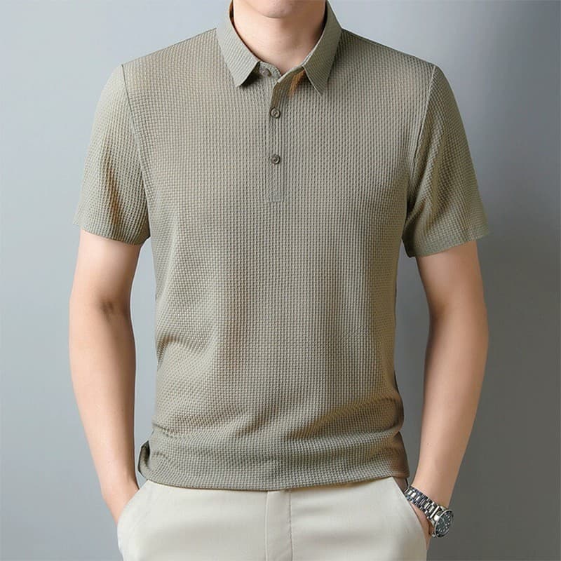 Camisa POLO de verão de manga curta camiseta masculina malha de seda gelo legal fino ajuste Jacquard lapela Paul camisa