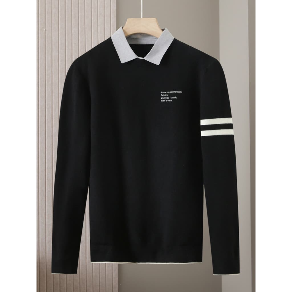 Armário de remoção de feijão falso camisola de duas peças masculino outono inverno quente All-Match topo Casual gola dup