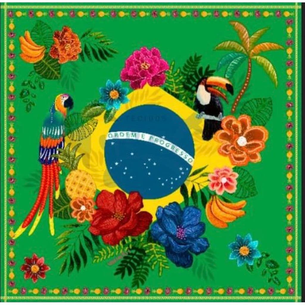 Brasil - Bandeira - Estampa Canga - Sem Acabamento - Largura 1,45 m - 100% Viscose