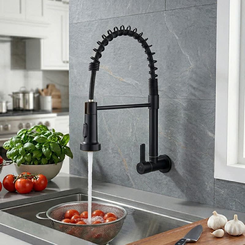 Torneira Gourmet Cozinha Parede Inox 304 360° Duplo Jato Spray Água Fria Preto