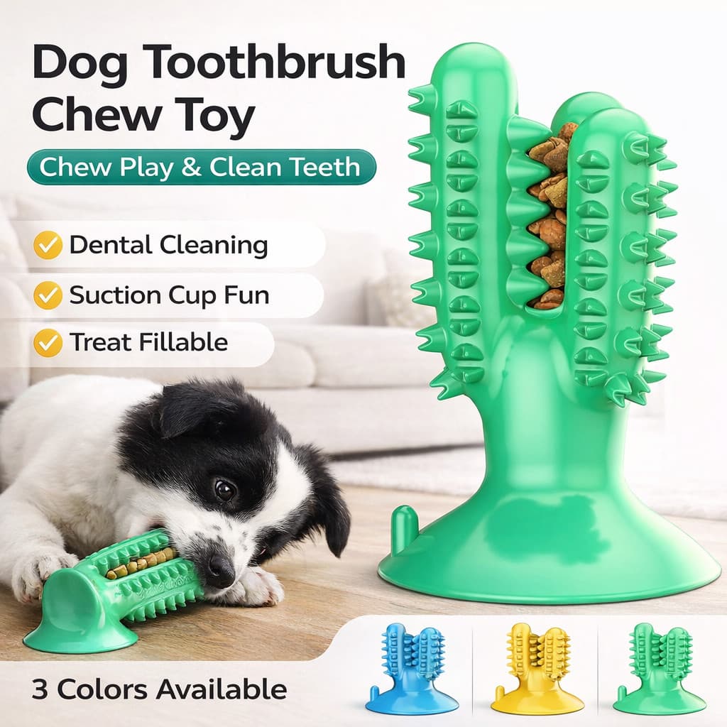 Brinquedo Escova Dental para Cães Mordedor Limpa Dentes com Dispenser de Petiscos