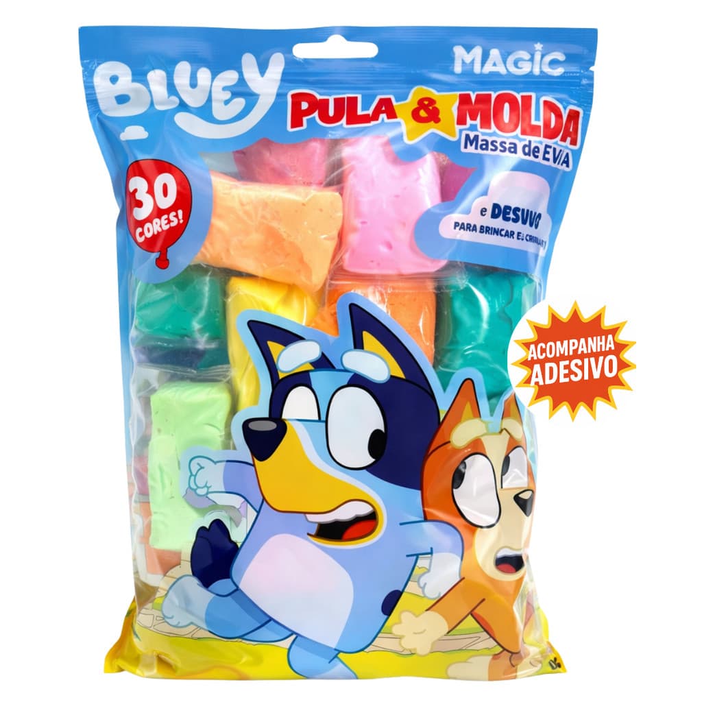 Massa EVA Pula e Molda 300g 30 Cores Magic Bluey Infantil Criativa Original