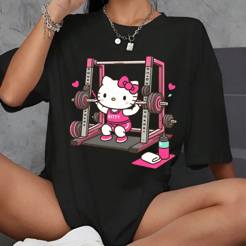 Camiseta Feminina Blusa Hello Kitty Agachamento Fitness Varias Para Treino Academia Qualidade Premium Envio Imediato
