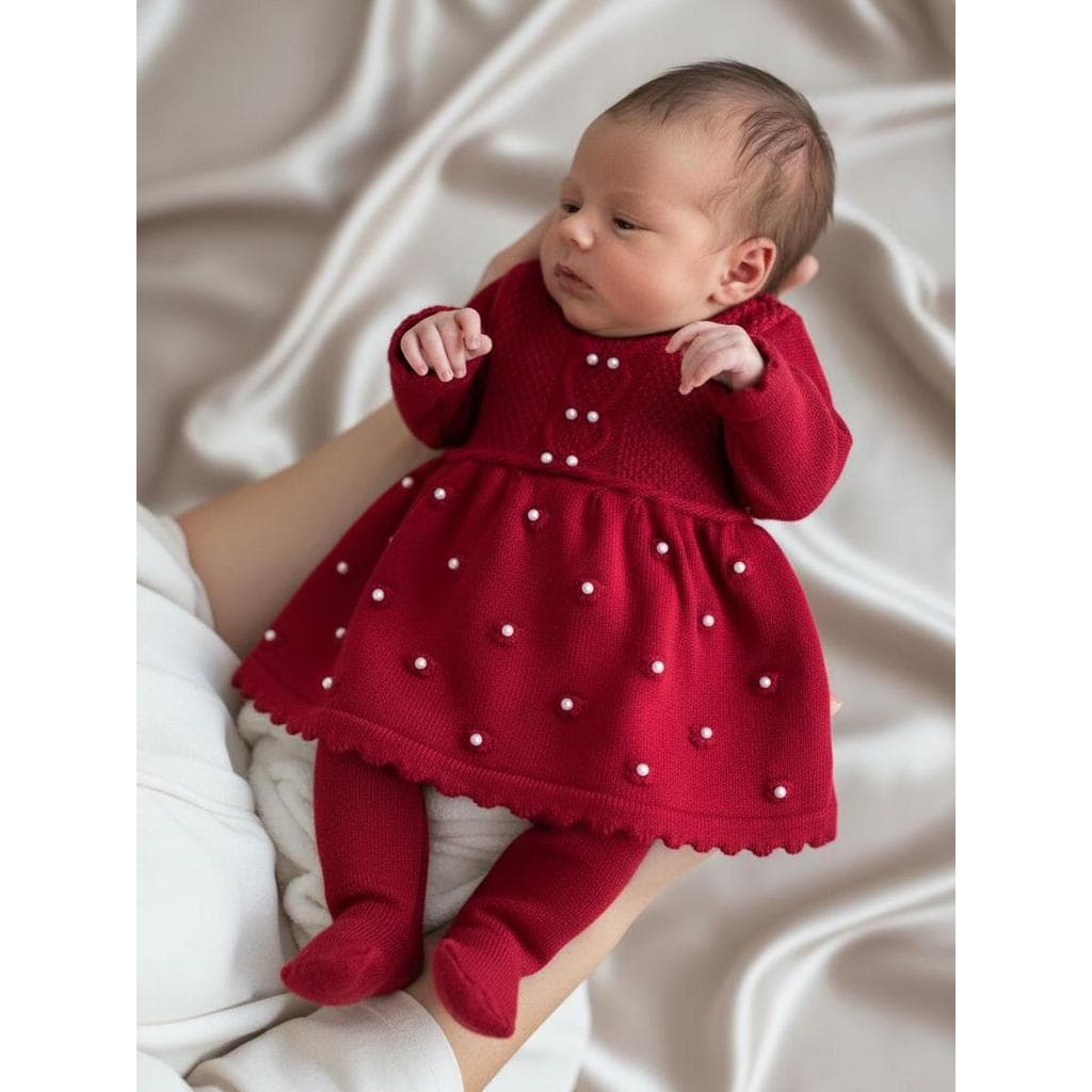 Vestido Calça Pérola Récem Nascido infantil Saída Maternidade Menina Tricot RN Bebê