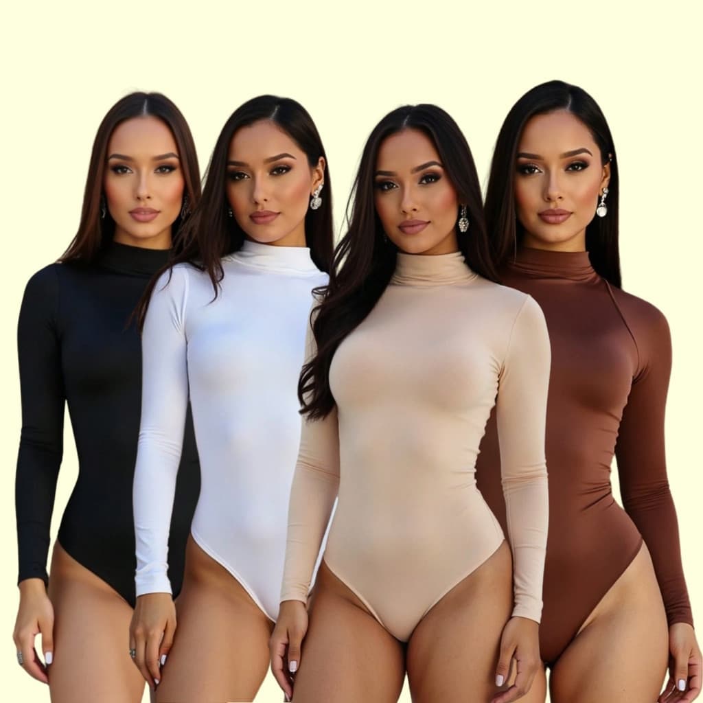 Kit 4 Body Feminino Suplex Manga Longa Cacharrel justo Gola Alta