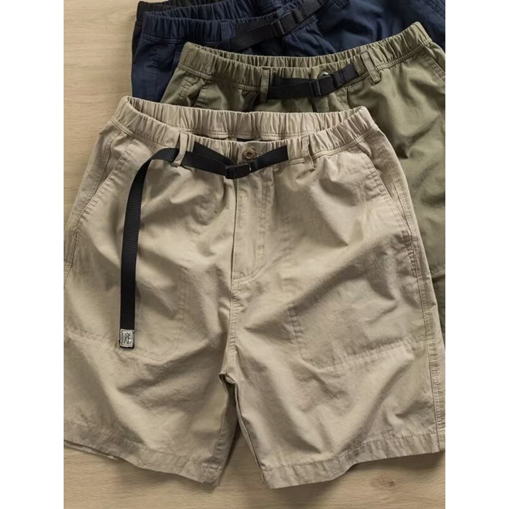 Verão japonês macacão Shorts masculino solto calças de cinco pontos All-match Casual calças esportivas fivela cinto exte