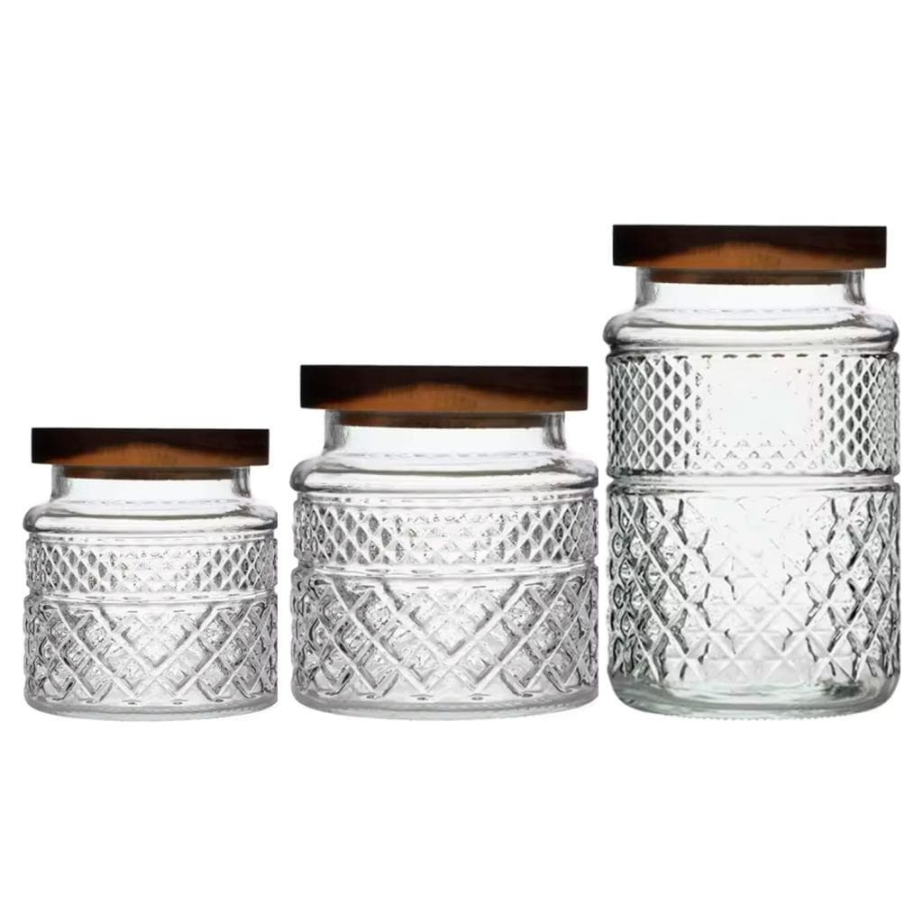 Kit de Potes De Vidro 600ml 1150ml 1850ml com Tampa De Madeira
