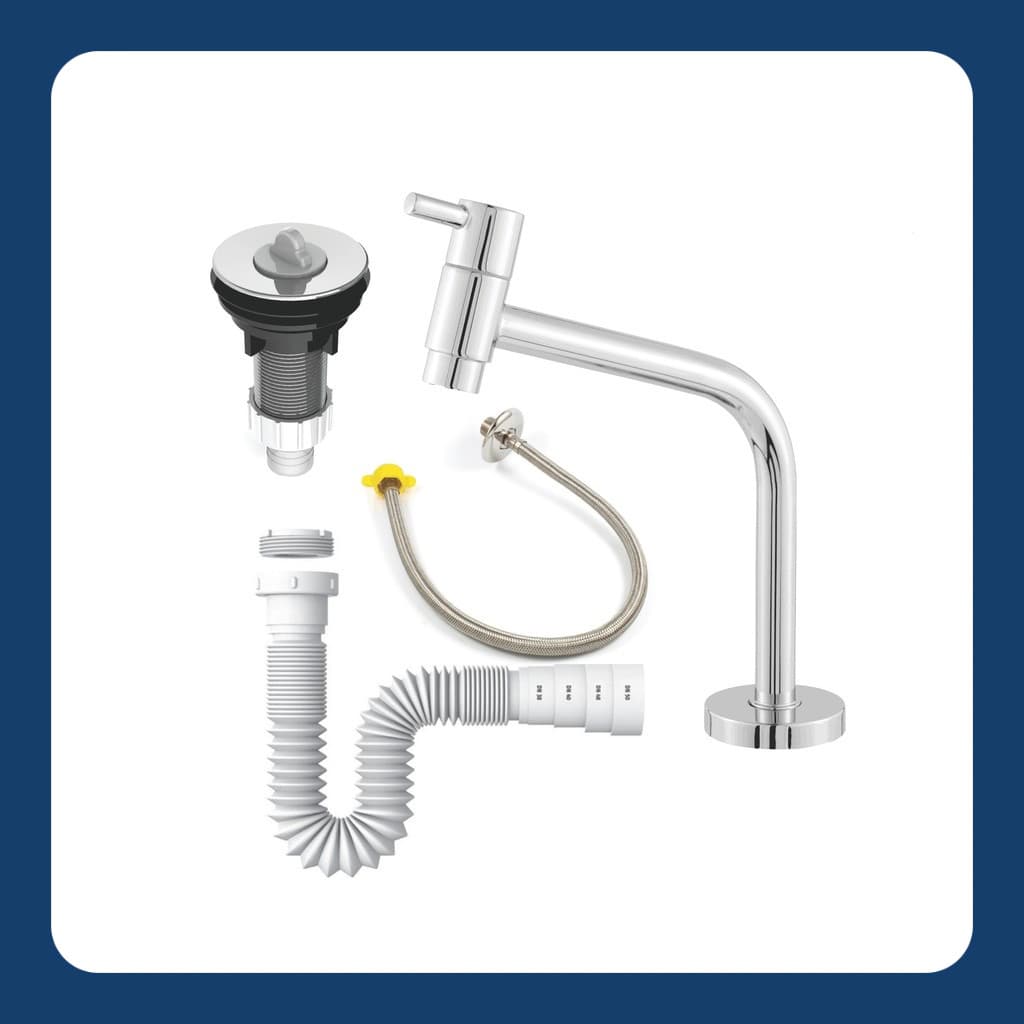 Kit Torneira Lavatório Cromada Metal + Sifão Universal + Engate 60cm + Válvula ABS Cromada