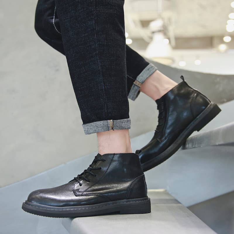 Outono Martin botas masculinas de alta qualidade inverno couro genuíno na moda meados de topo versão coreana Casual All-