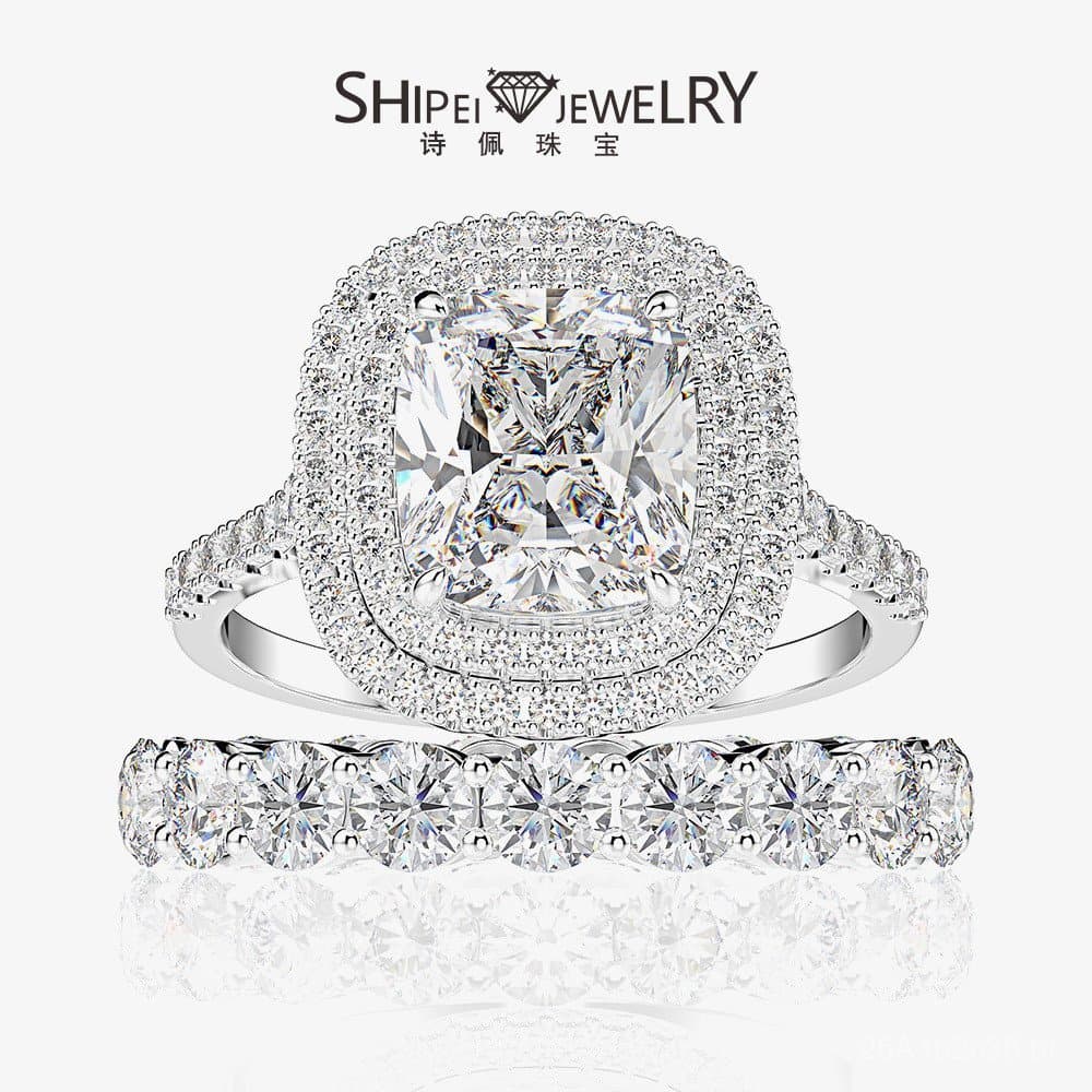 Novo anel de luxo em prata pura da Shipei Jewelry com diamante de alto carbono de 8*9mm, anel feminino de 3 quilates, gr