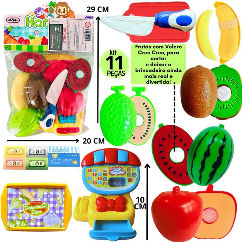 Frutinhas de Cortar com Frutas e Legumes, Brinquedo Educativo Didático Presente para Criança