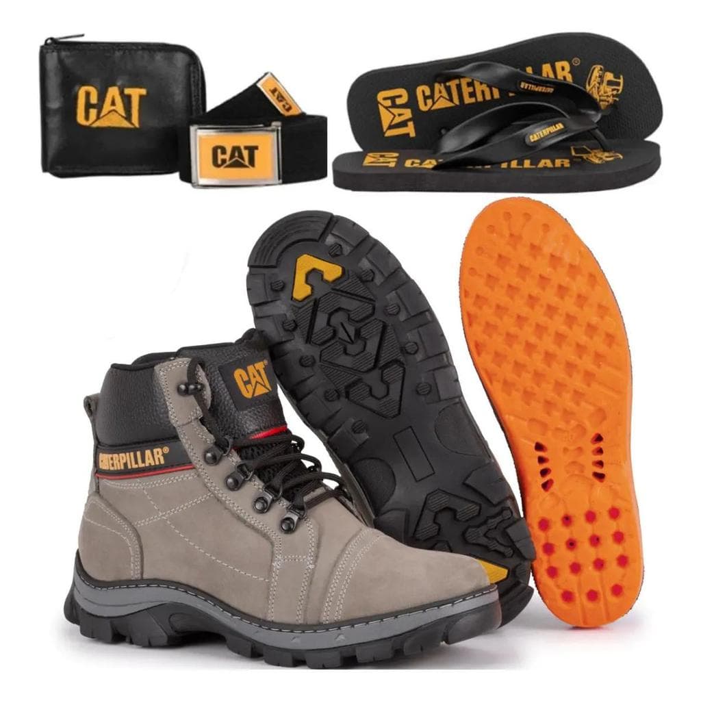 Bota Coturno Cat Masculino Couro Reforçado Leve + Brindes