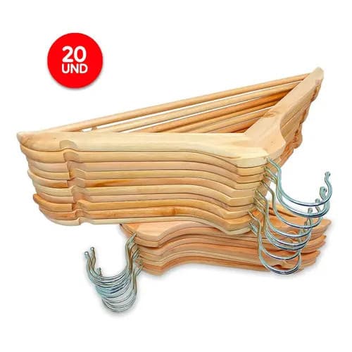 Cabides Houme Madeira Marfim Verniz Para Bermudas, Blazer, Blusa, Calça, Camisa, Vestido Kit De 20 Unidades Cor Marfim