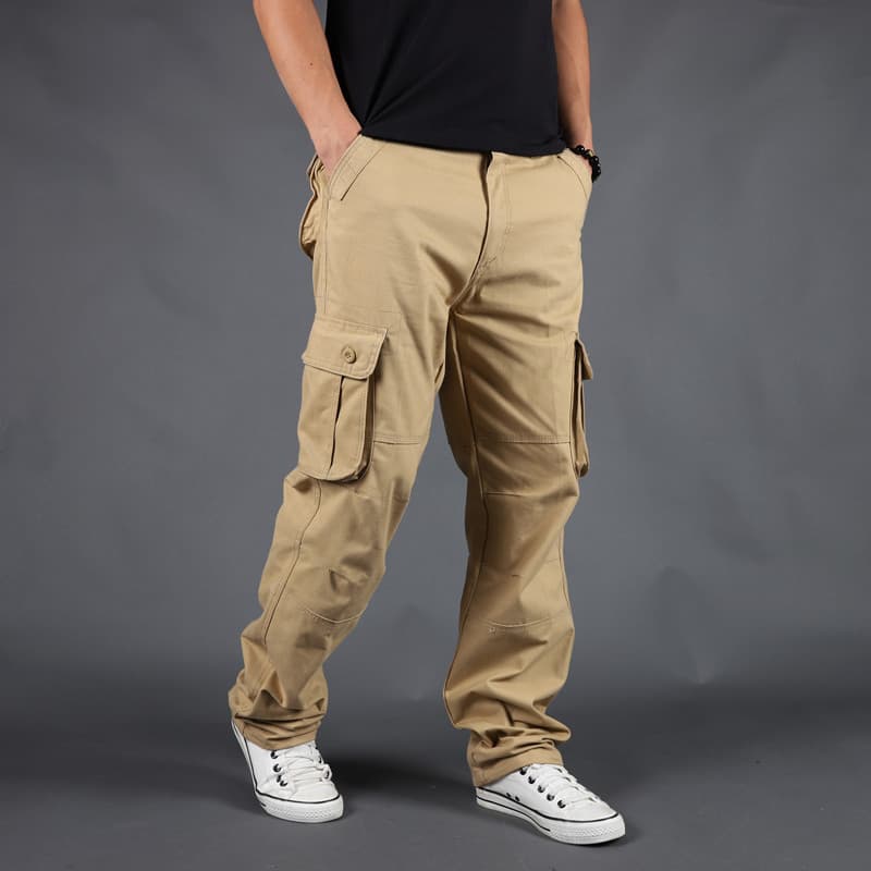 Macacão ao ar livre masculino solto tamanho grande Multi-bolso calças de algodão puro na moda em linha reta calças casua