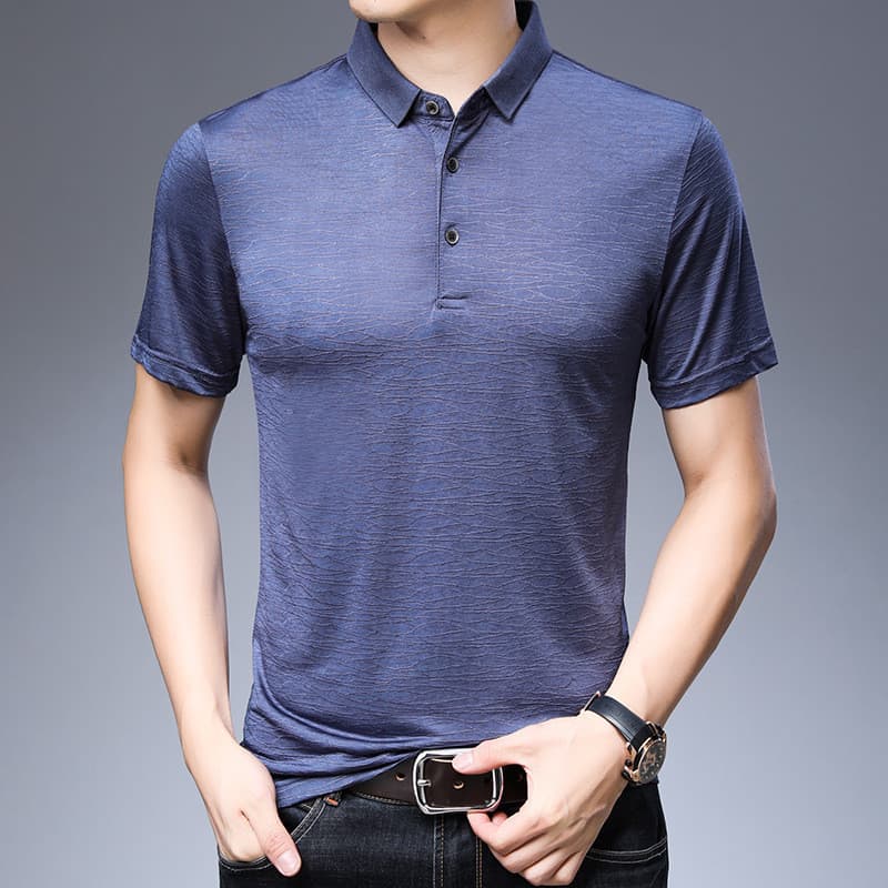 Código quebrado oferta especial camiseta masculina de manga curta de seda amoreira verão novo estilo Jacquard de meia-id