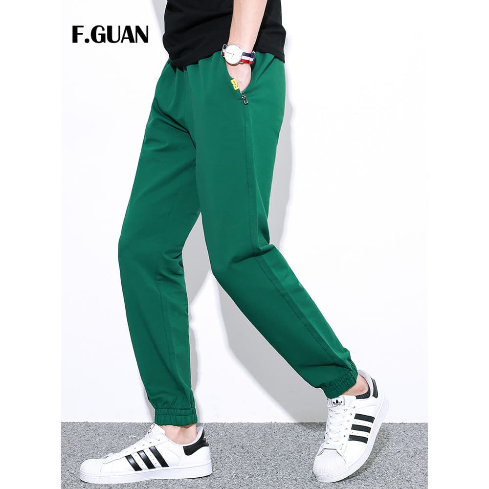 Primavera outono verde calças esportivas masculinas cor sólida Leggings calças ins Super quente estilo Hong Kong na moda