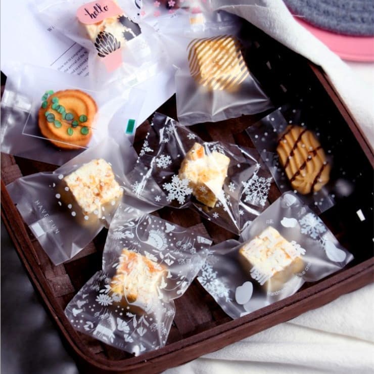 Floco de neve crocante leite data embalagem saco biscoito auto-adesivo saco Mung feijão bolo casamento doces Nougat saco