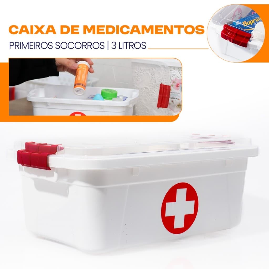 Caixa de Medicamentos Primeiro Socorros com Tampa e Travas 3 Litros Uninjet