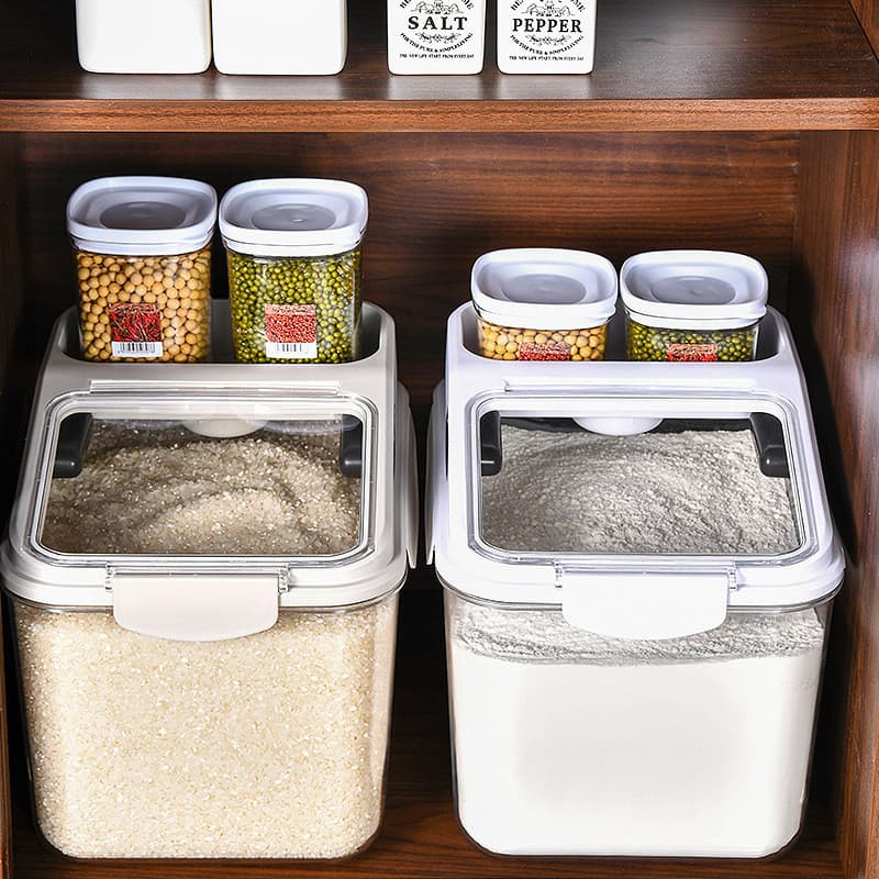 Estilo coreano selado 10kg embalado balde de arroz tanque de armazenamento de farinha caixa de armazenamento balde de ar