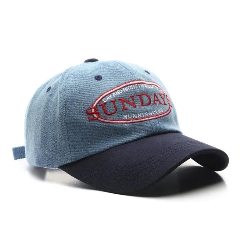 Boné de Beisebol em Denim com Patchwork para Homens e Mulheres, Boné Snapback com Bordado de Letras, Boné de Algodão par