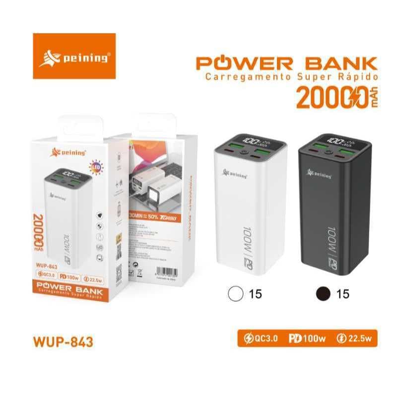 PEINING WUP-843 Power Bank 20000mAh | PD 100W | 2x USB-C | Carregamento Rápido para Notebook e Celular
