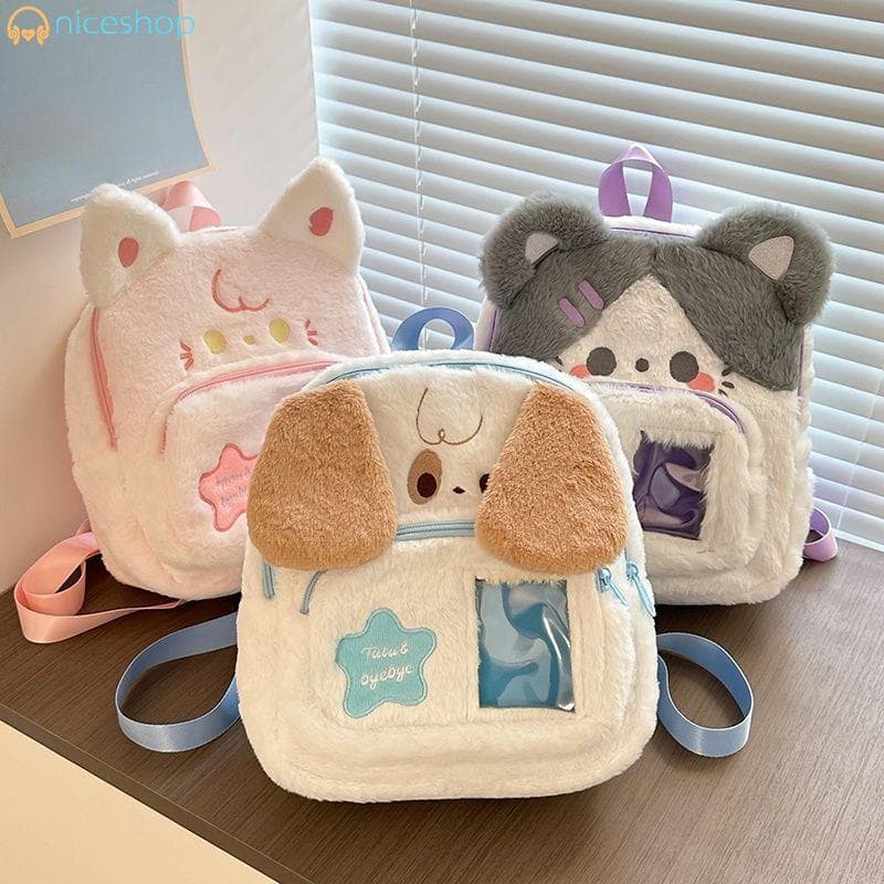Mochila de Pelúcia de Gato Fofo - Mochila Escolar de Grande Capacidade para Meninas Estilo Coreano DUTT