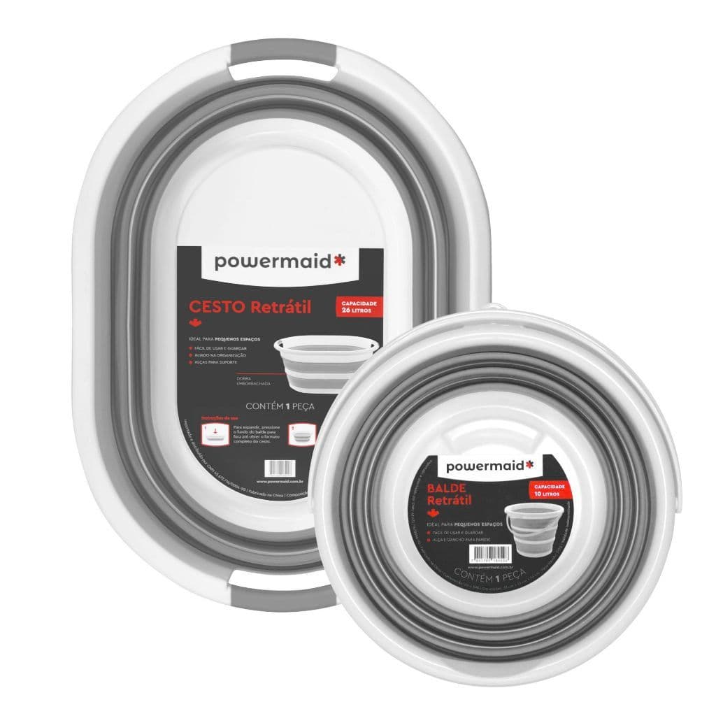 Cesto Retrátil 26 Litros / Balde Retrátil 10 Litros Kit com Cesto e Balde Retrátil Powermaid