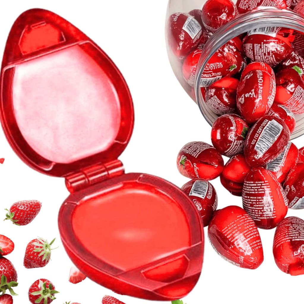Kit Brilho Formato Morango Batom Balm Gloss Atacado Cor Rosa brilho labial lip balm retrô hidratante