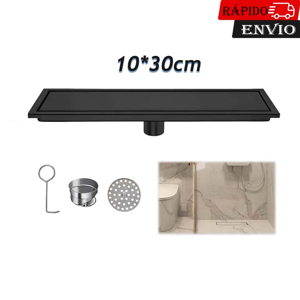Kit Ralo Linear Banheiro 10*30cm Ralo Aço Oculto Preto Box Lavabo Dentro e Fora