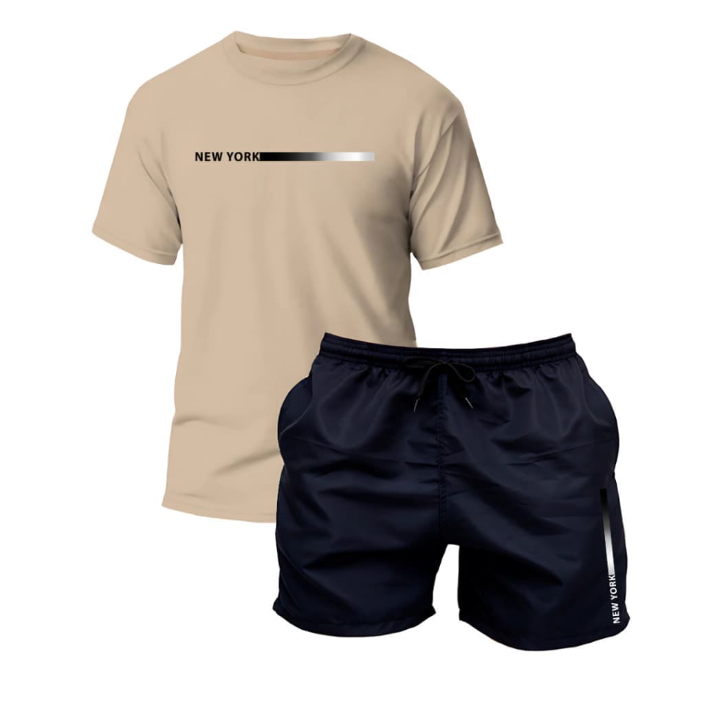Kit Camiseta  Unissex Casual Algodão + Short Tactel Piscina Corrida Mauricinho