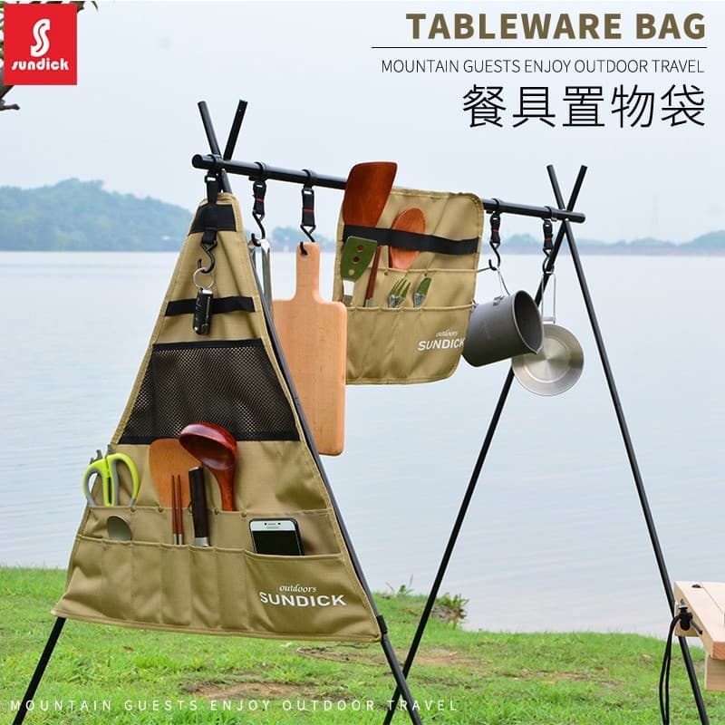 Mountain convidado acampamento triângulo prateleira acampamento talheres cabide tripé piquenique utensílios de mesa saco