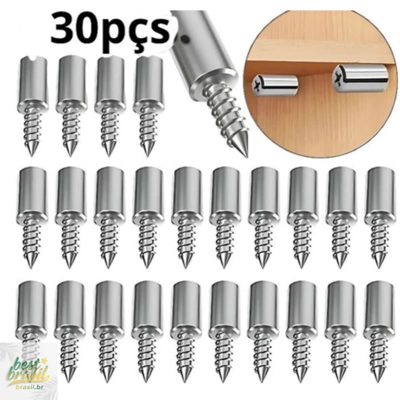 Kit 30 Pino Suporte Parafuso Para Prateleiras Armários Madeira Vidros Espelhos Atarrachante bestseller