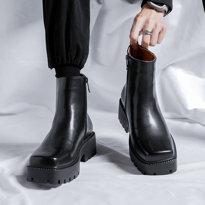 Chelsea botas masculinas nicho dedo do pé quadrado estilo britânico Martin botas de cano alto sola grossa aumentada tubo
