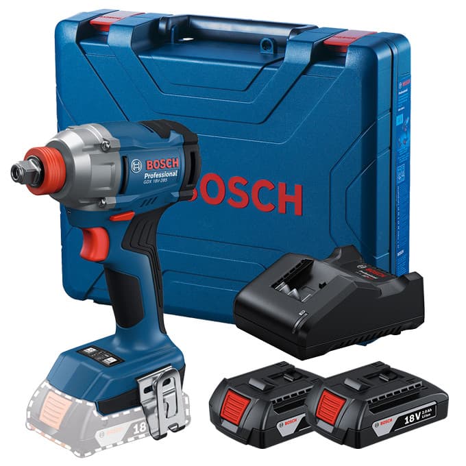 Parafusadeira e Chave de Impacto 1/2" e 1/4" GDX 18V-285 + 2 Baterias GBA 18V 2Ah + Carregador Bivolt + Maleta Plástica
