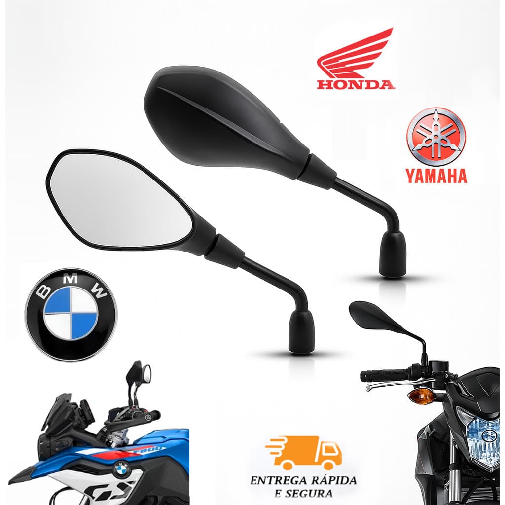Par Retrovisor Espelho Moto Modelo BMW F800 GS650 Haste Honda Yamaha Titan Fan 125 150 160 Twister