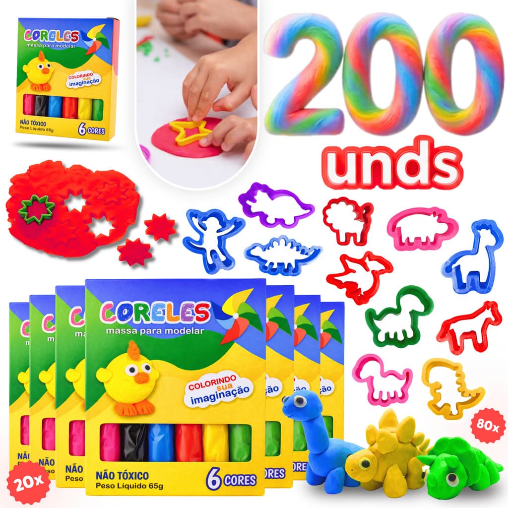 Kit Lembrancinha Massinha Modelar + Forminhas Animais Prendas Brinde Aniversário Infantil Massa