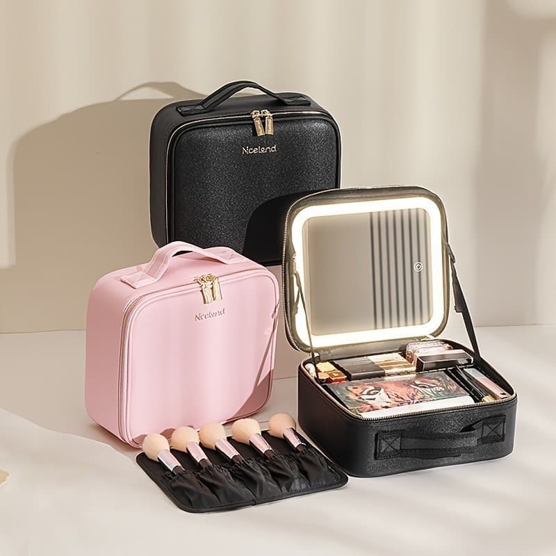 Kit Maleta Maquiagem completo Profissional Com Espelho e Luz Led e paleta de maquiagem RBG